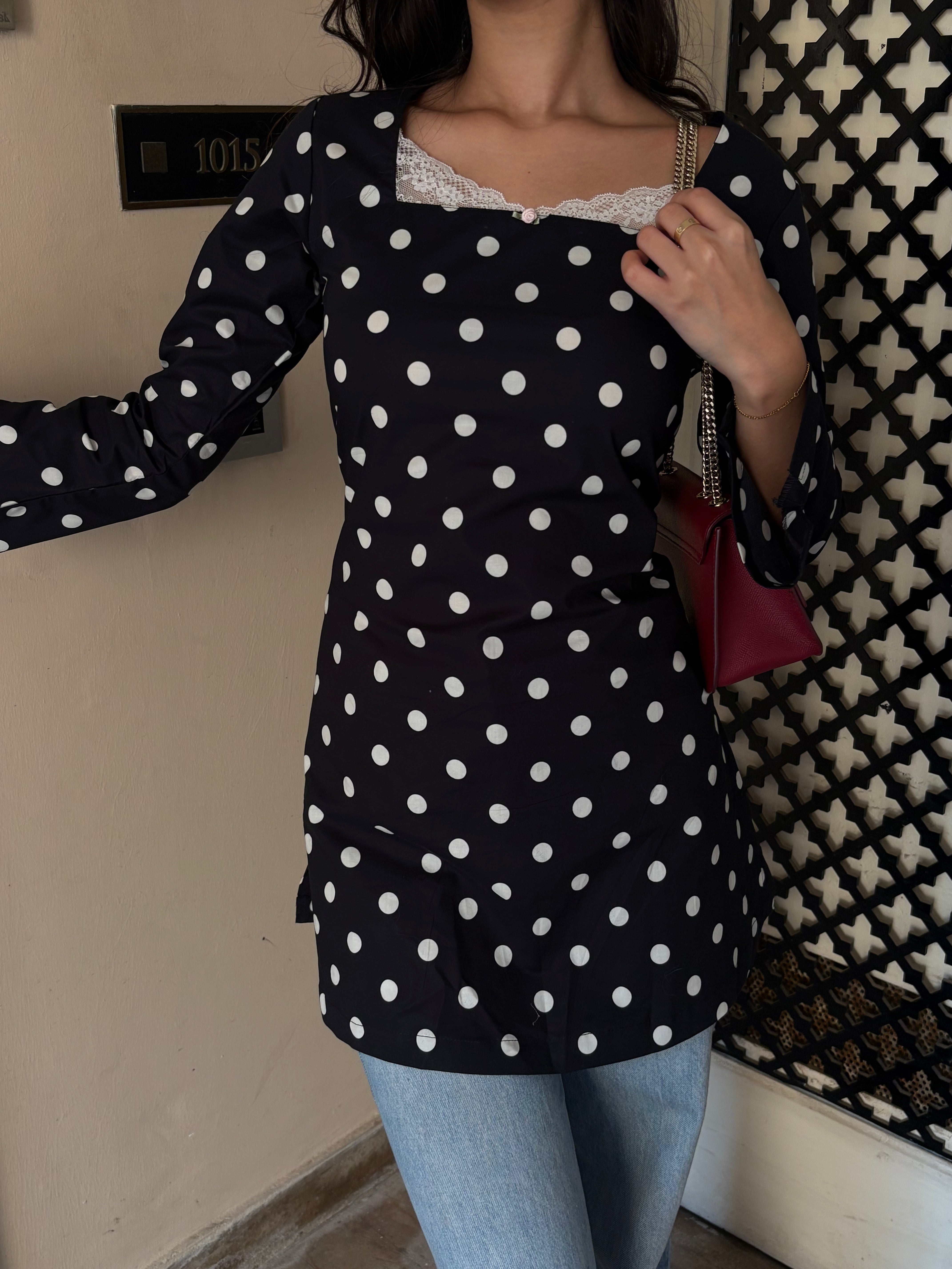 Pari Cotton Lace Kurti in Polka Dot