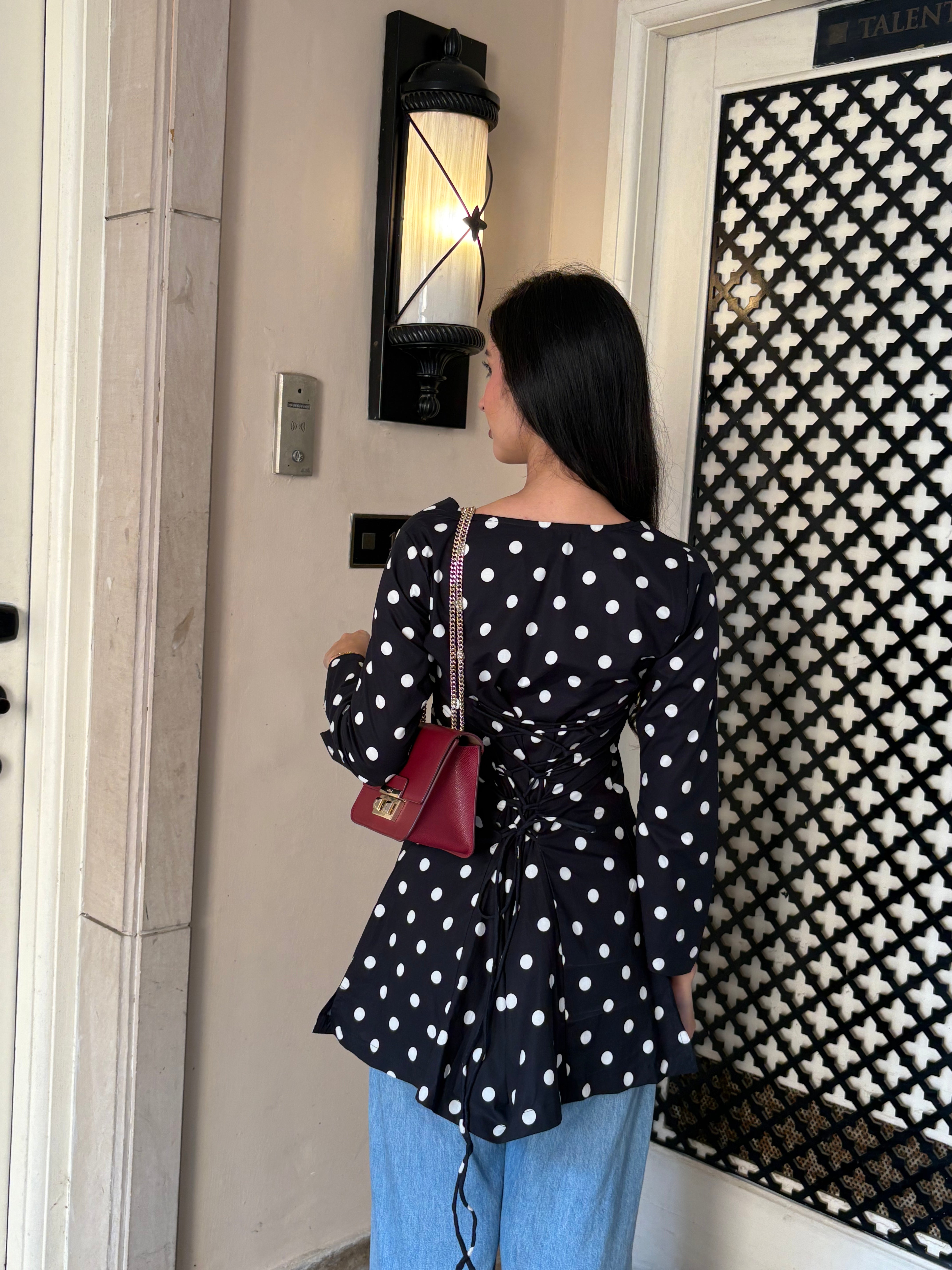 Pari Cotton Lace Kurti in Polka Dot