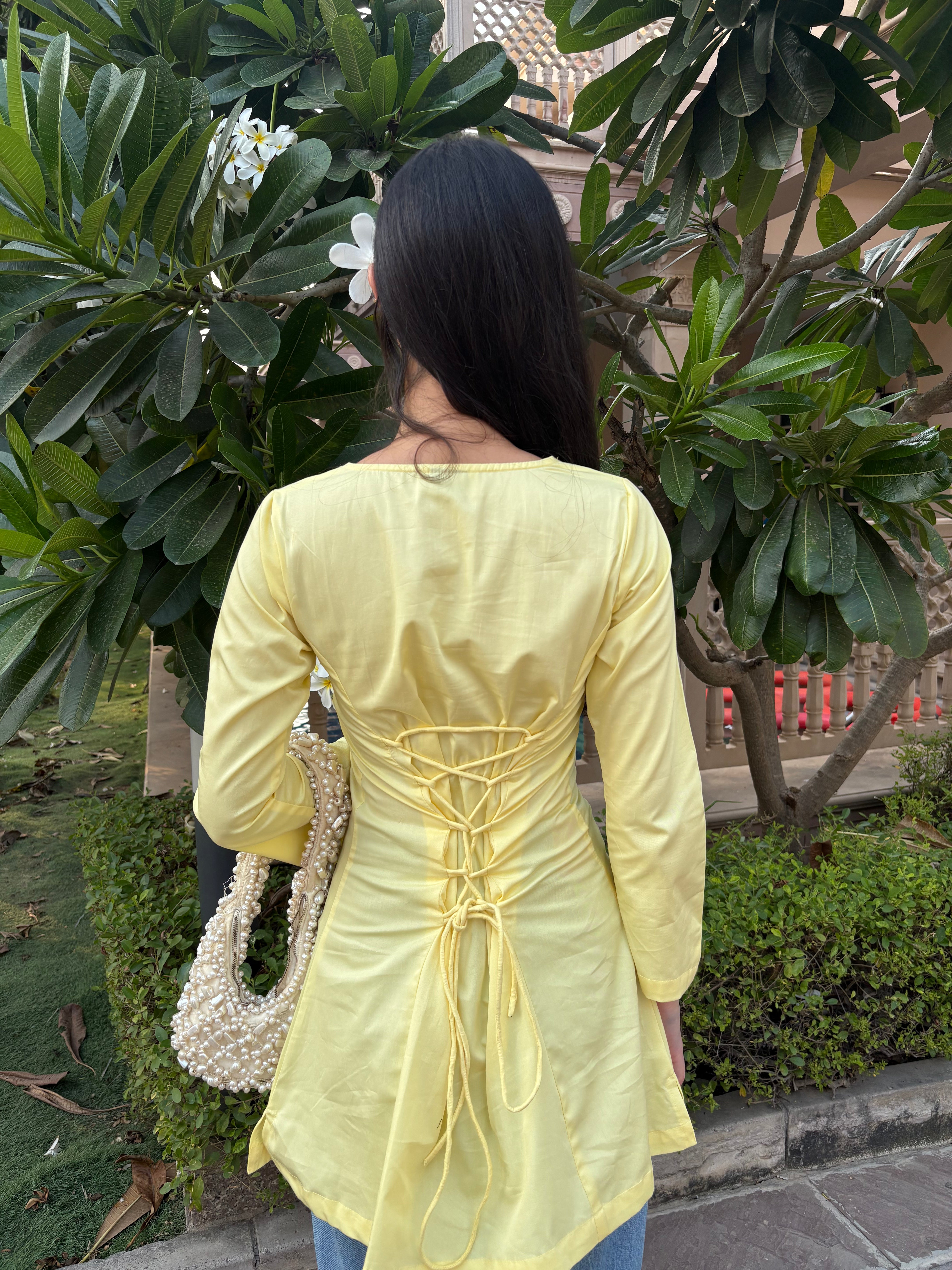 Pari Cotton Lace Kurti in Butter Yellow
