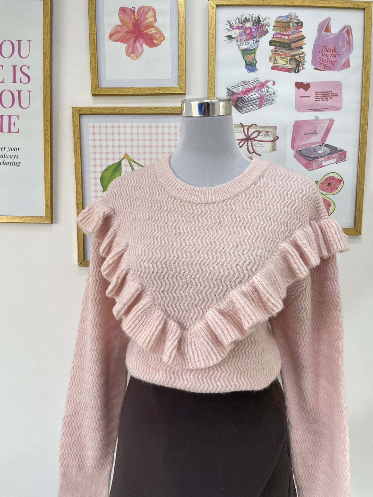 Fiona Ruffle Pullover in Pink (XS-L)