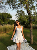 Babydoll Ribbon Top in Blue Floral