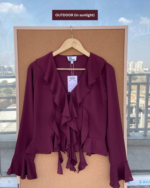 Juliette Ruffle Top in Burgundy