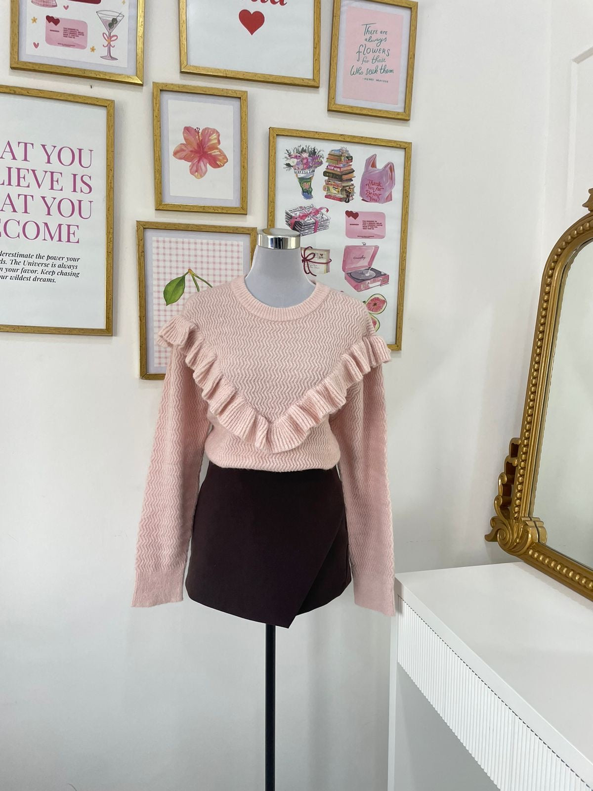 Fiona Ruffle Pullover in Pink (XS-L)