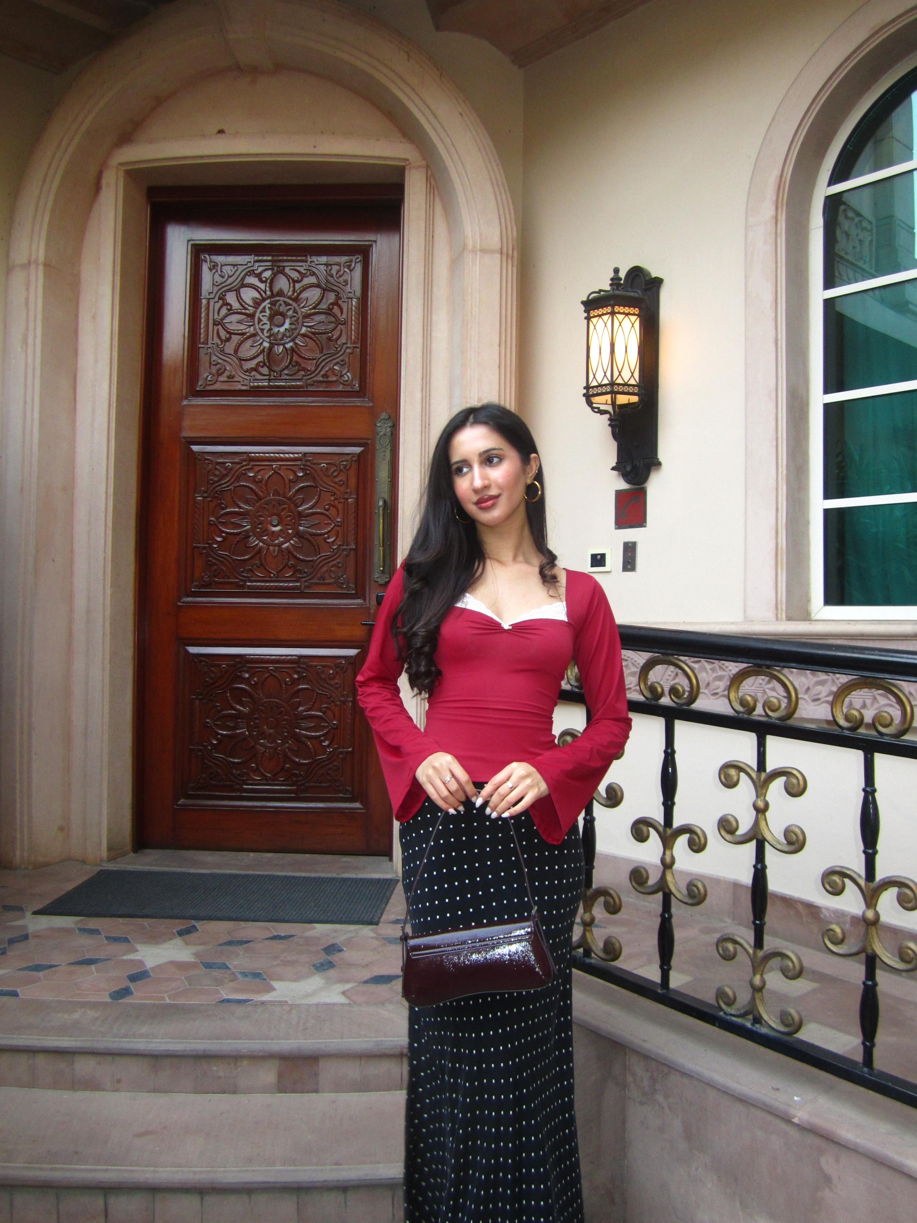 Belle Full Sleeves Sculpting Top in Crimson