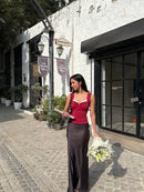 Celine Polka Dot Satin Skirt in Black