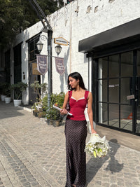 Celine Polka Dot Satin Skirt in Black