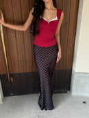 Celine Polka Dot Satin Skirt in Black