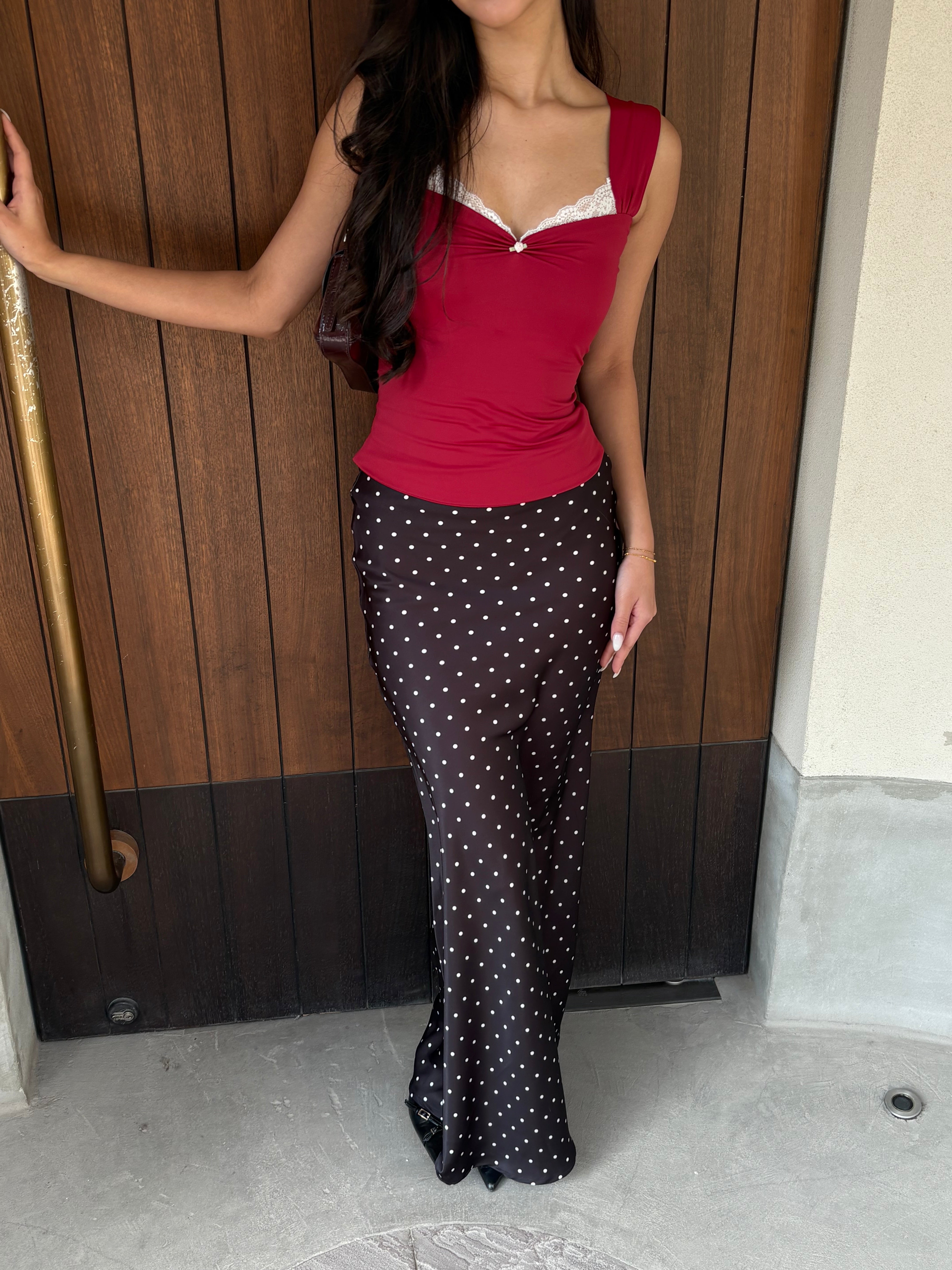 Celine Polka Dot Satin Skirt in Black