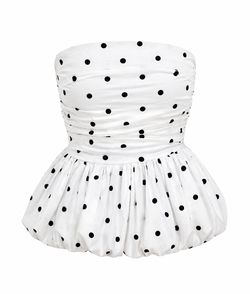 Bubble Top in White Polka Dot - SAMPLE