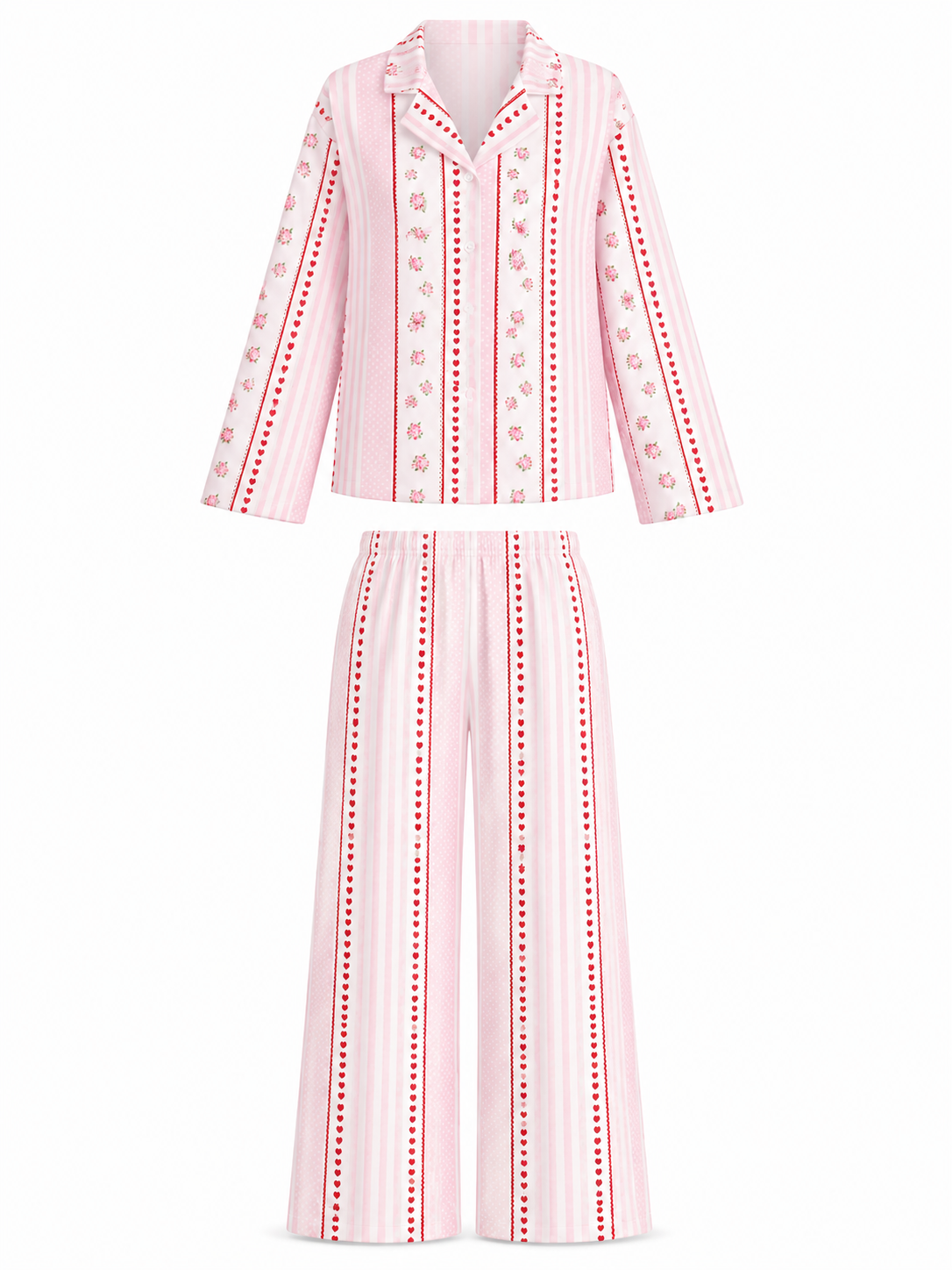 Amour Night Suit Set in Pink Hearts