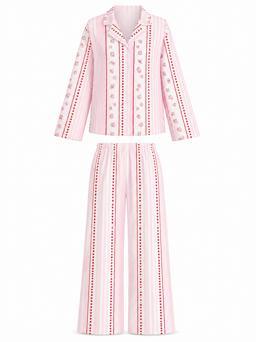 Amour Night Suit Set in Pink Hearts