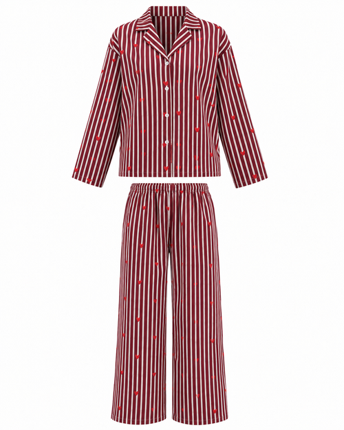 Amour Night Suit Set in Burgundy Hearts