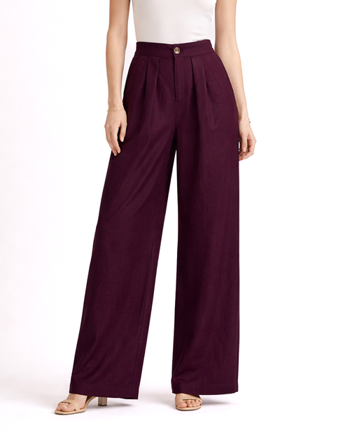 Gigi Classic Linen Pants in Burgundy
