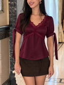 Lucine Satin Top in Burgundy - ANNIVERSARY SPECIAL
