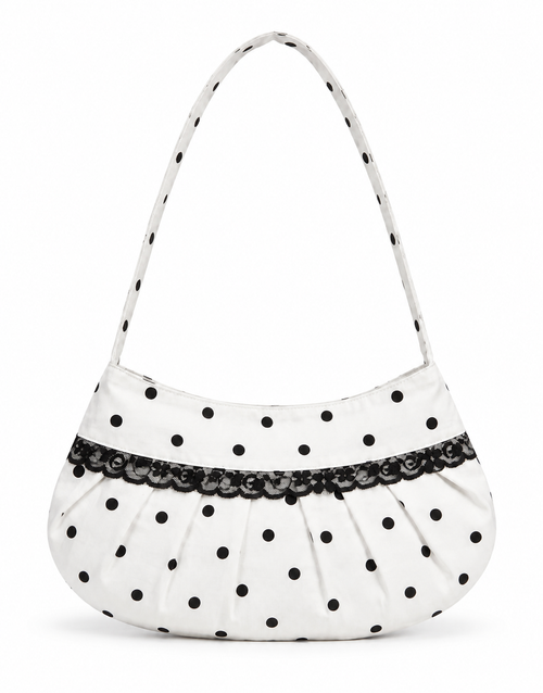 Lucy Shoulder Bag in White Polka Dot