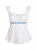 Babydoll Ribbon Top in Blue Floral