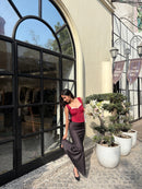 Celine Polka Dot Satin Skirt in Black