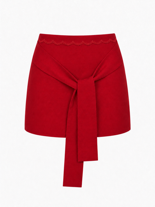 Eleanor Mini Skirt in Crimson (with lace)  - SAMPLE