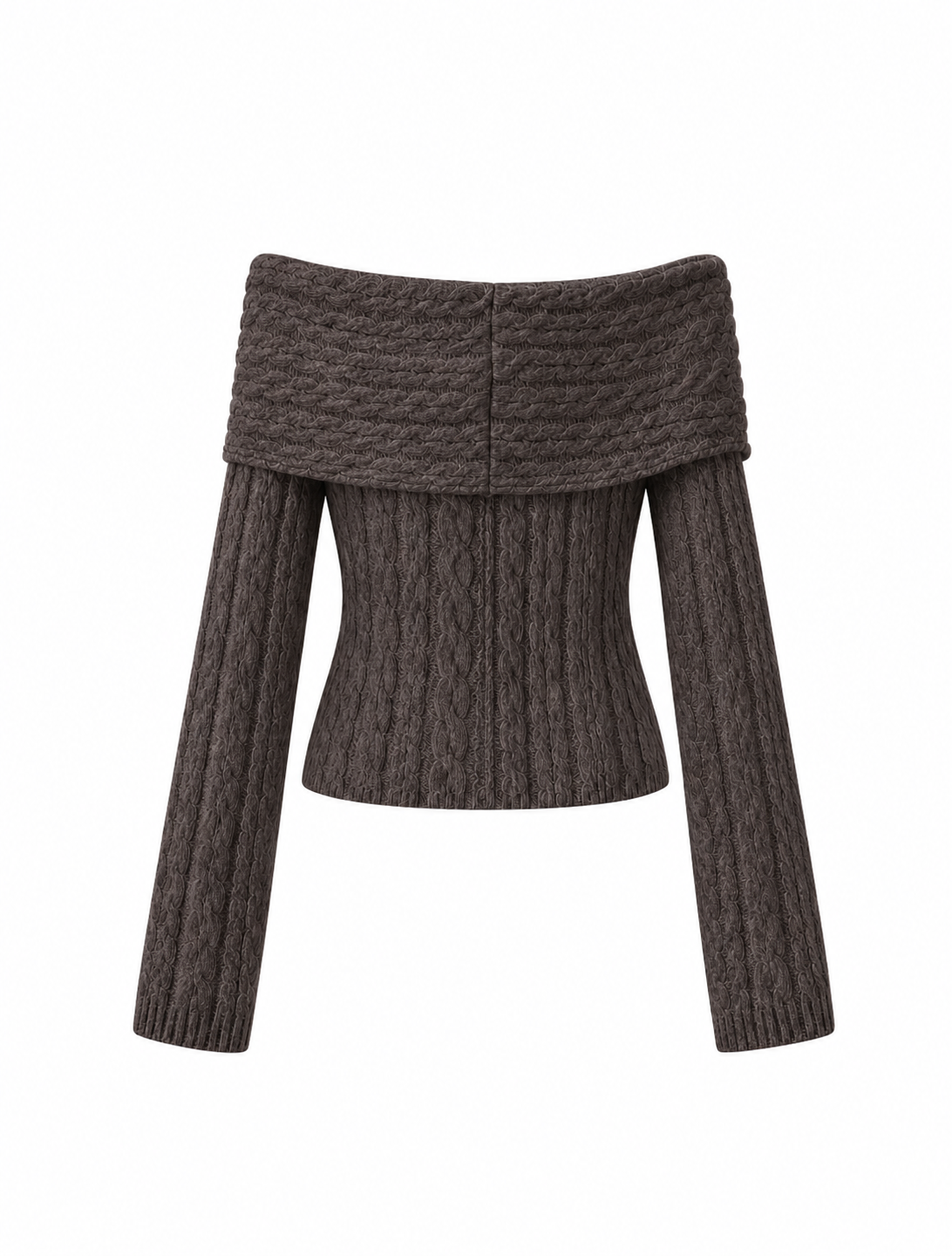 Fuzzy Cable-Knit Boat Neck Chunky Knit in Ashy Grey
