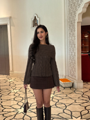 Fuzzy Cable-Knit Boat Neck Chunky Knit in Ashy Grey
