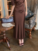 Camille Lace Satin Skirt in Espresso