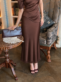 Camille Lace Satin Skirt in Espresso