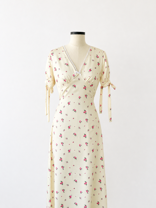 Lucine Satin Dress in Yellow Floral - SAMPLE