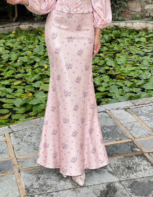 Celine Satin Skirt in Floral - SAMPLE