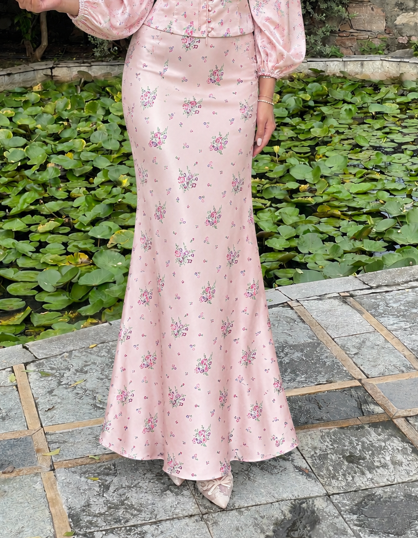 Celine Satin Skirt in Floral - SAMPLE