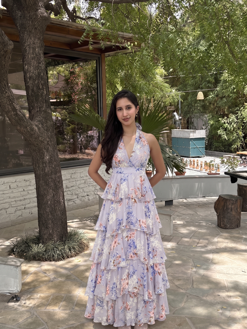 Arabelle Frill Dress in Grey Floral