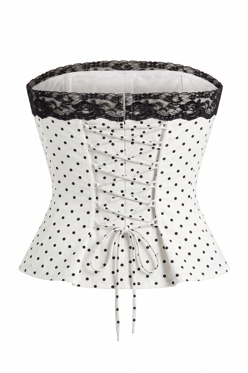 Florence Lace Top in White Polka Dot