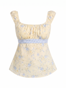 Babydoll Ribbon Top in Yellow Floral