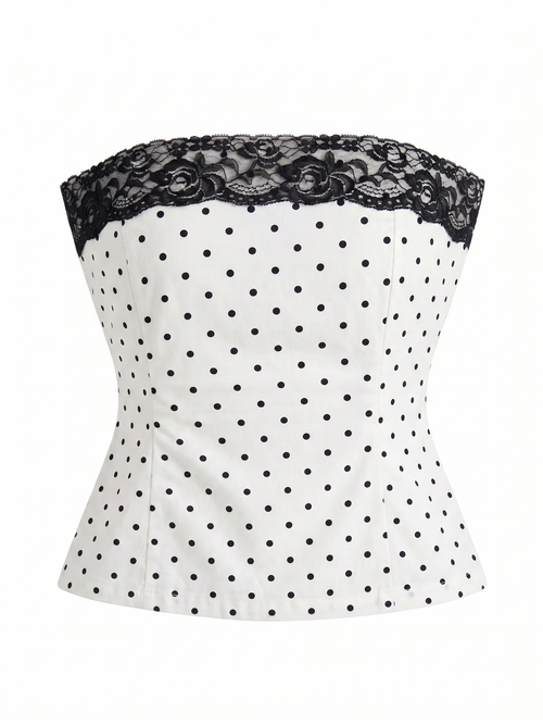 Florence Lace Top in White Polka Dot