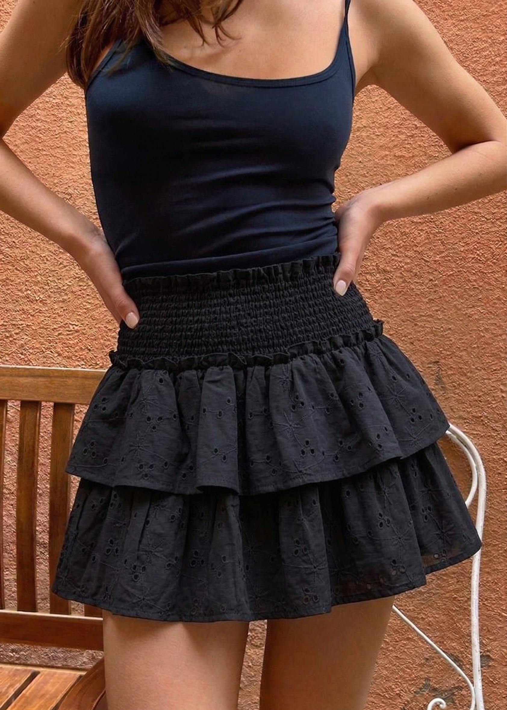 Bella Eyelet Skort in Black
