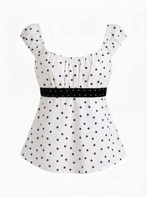 Babydoll Ribbon Top in Polka Dot