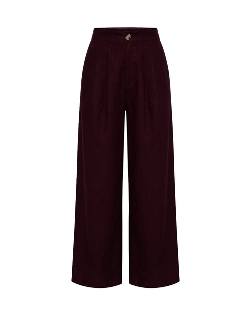 Gigi Classic Linen Pants in Burgundy