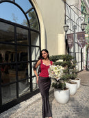 Celine Polka Dot Satin Skirt in Black