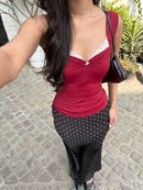 Celine Polka Dot Satin Skirt in Black