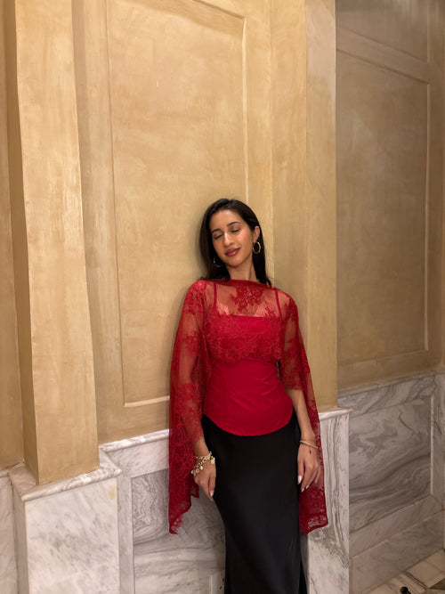 Eternal Muse Dupatta Top in Crimson