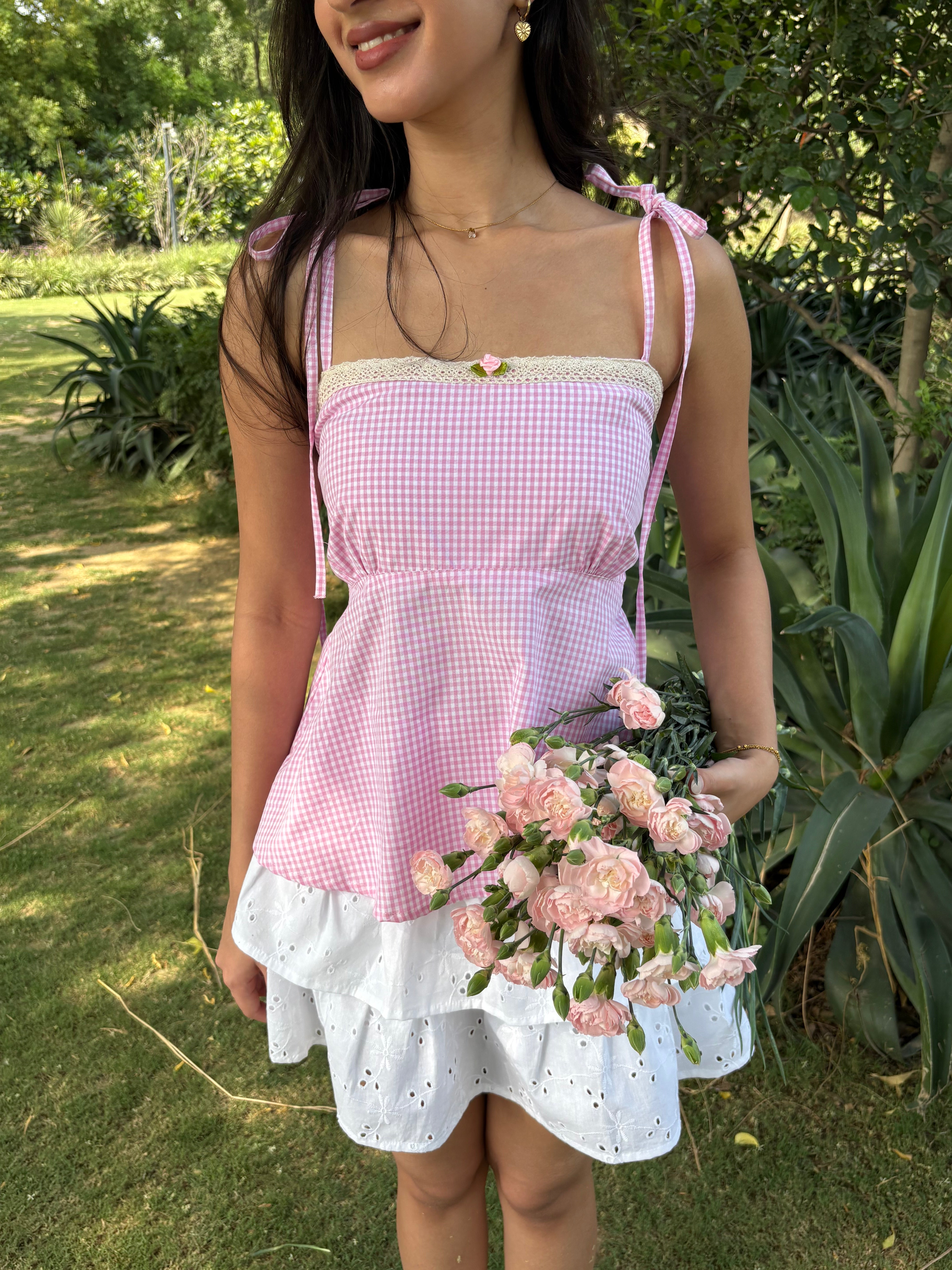 Lucy Top in Pink Gingham