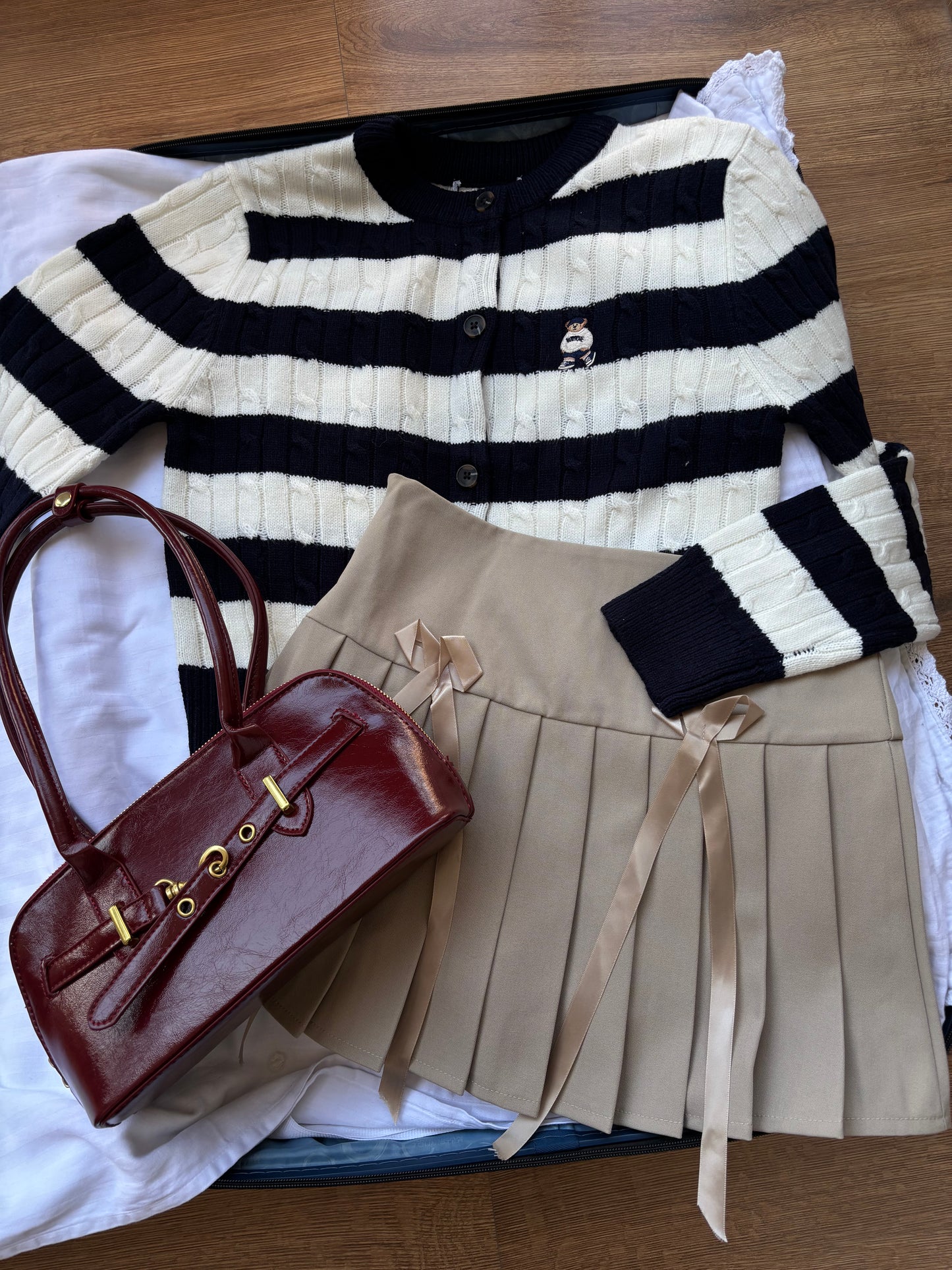 Teddy Embroidered Cardigan in Stripes (S-L)