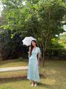 Lucine Satin Dress in Baby Blue