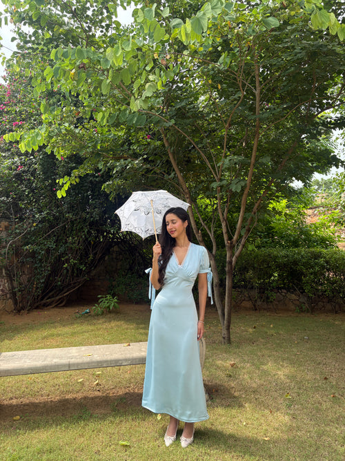 Lucine Satin Dress in Baby Blue