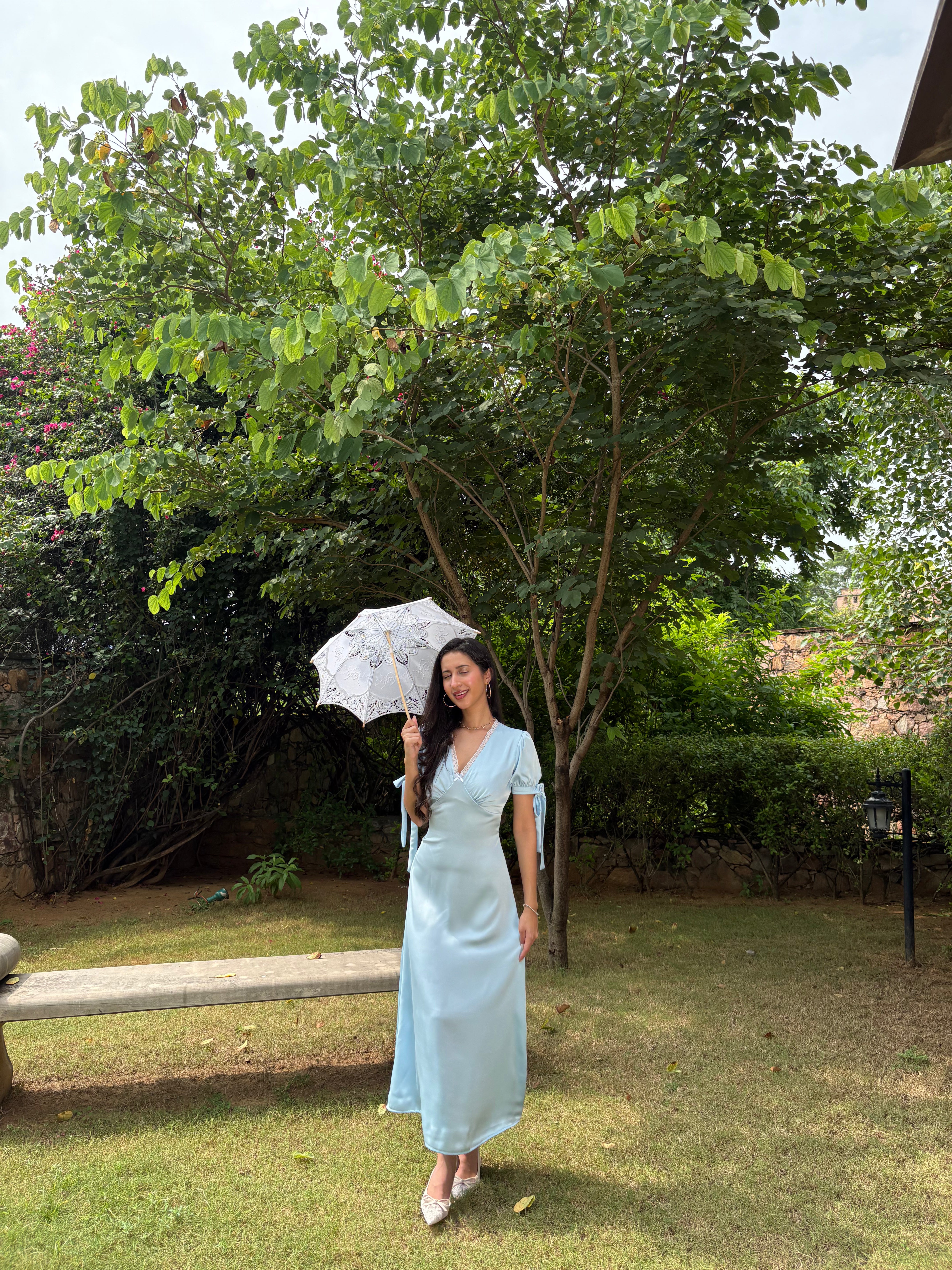 Lucine Satin Dress in Baby Blue