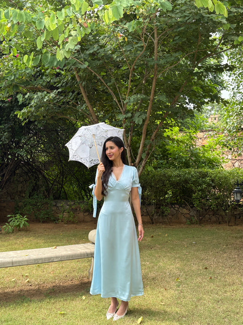 Lucine Satin Dress in Baby Blue