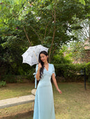 Lucine Satin Dress in Baby Blue