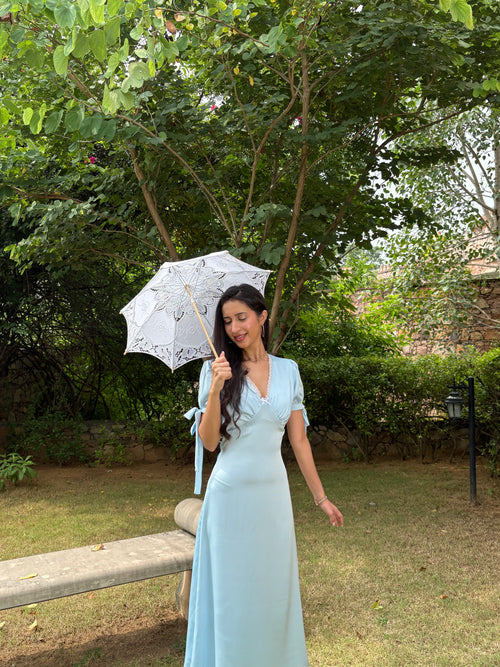 Lucine Satin Dress in Baby Blue
