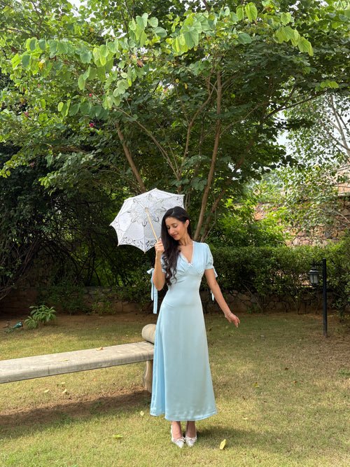 Lucine Satin Dress in Baby Blue