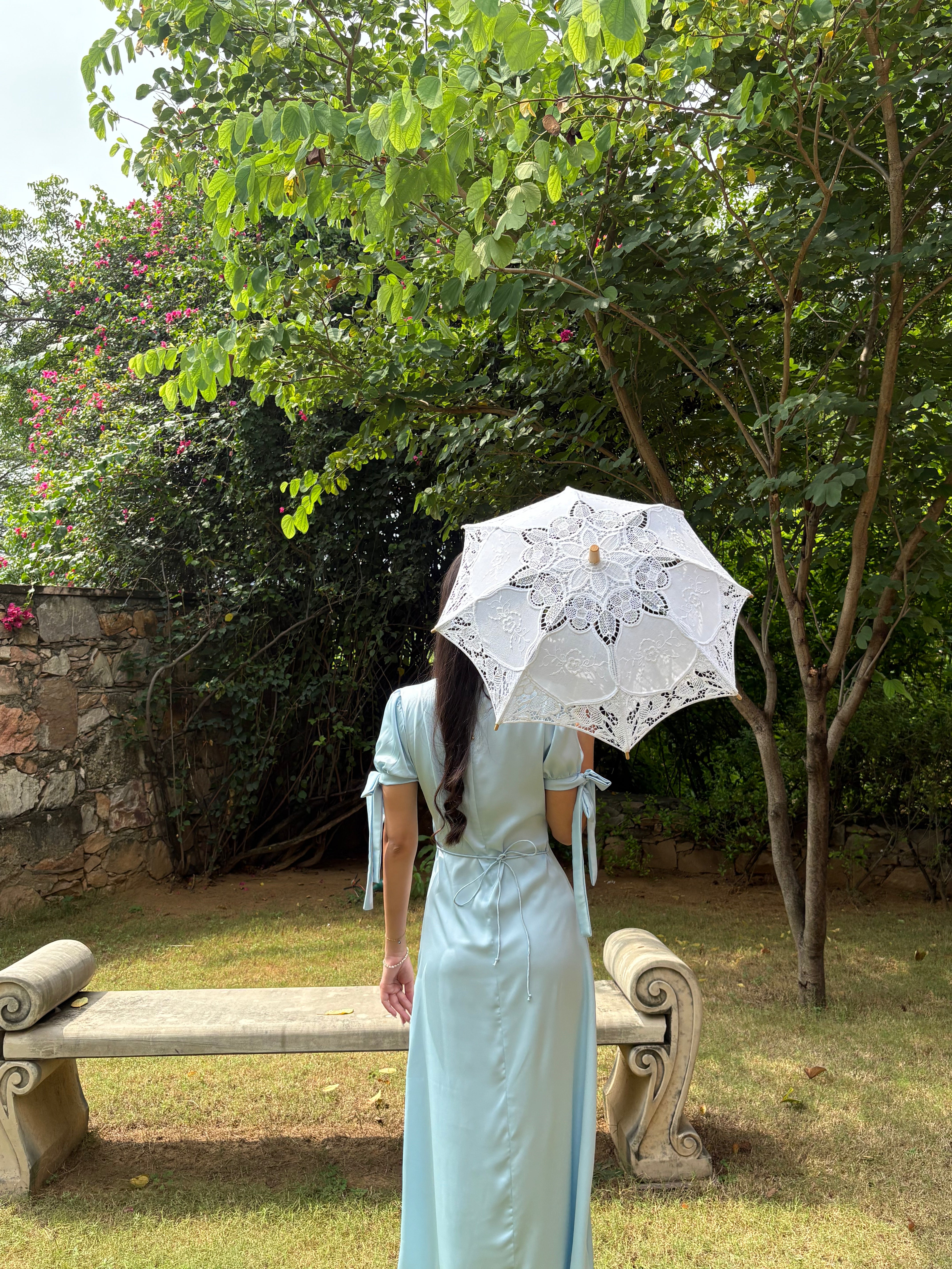 Lucine Satin Dress in Baby Blue