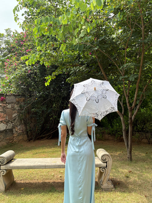 Lucine Satin Dress in Baby Blue